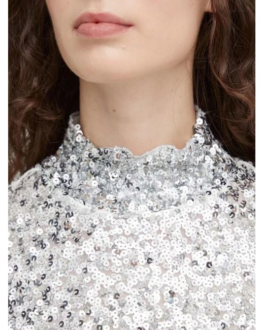 Bruuns Bazaar Gray Sequin Mock-Neck Top