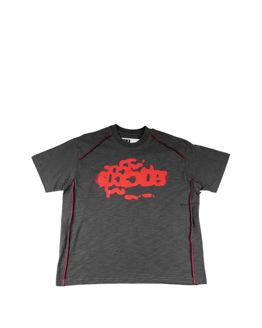 Sp5der Gray Contrast-Stitch Slub T-Shirt for men