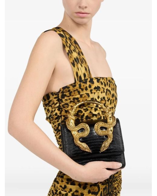 Roberto Cavalli Black Snake-Embellished Chain Tote Bag