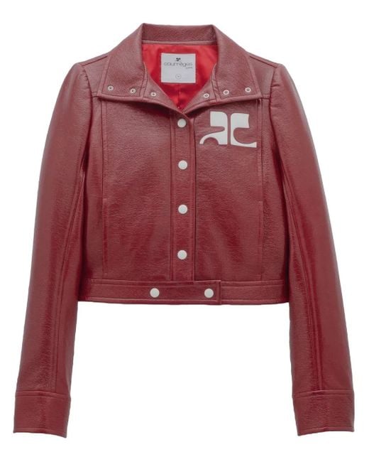 Courreges Red Cropped Dark Stretch-Cotton Faux Leather Jacket