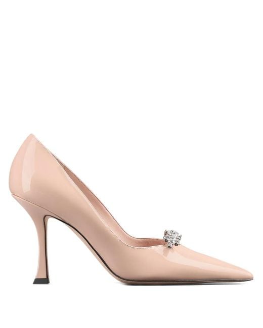 Jimmy Choo Pink 90Mm Belinda Patent-Leather Crystal-Embellished Pumps