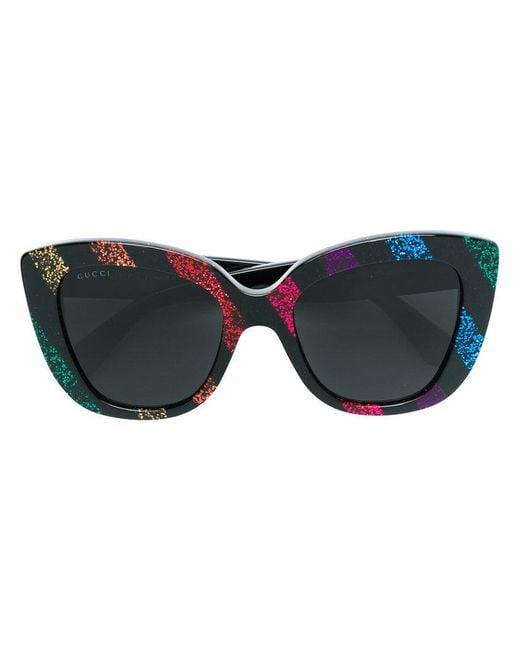 Gucci Black Glitter Striped Sunglasses