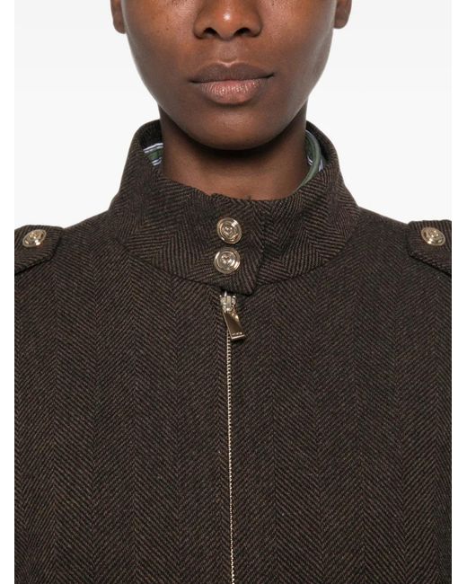 Maje Black Herringbone-Pattern Stand-Up Collar Jacket