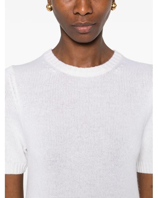 Allude White Short-Sleeve Knitted T-Shirt