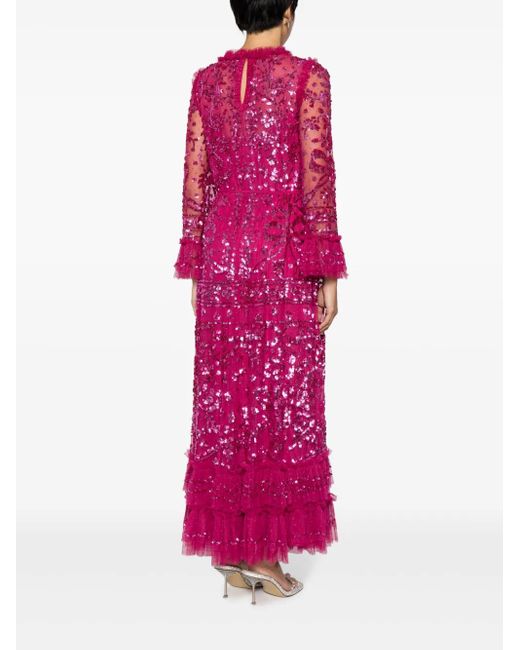 Needle & Thread Purple Sequinned Ruffled Maxi Dress