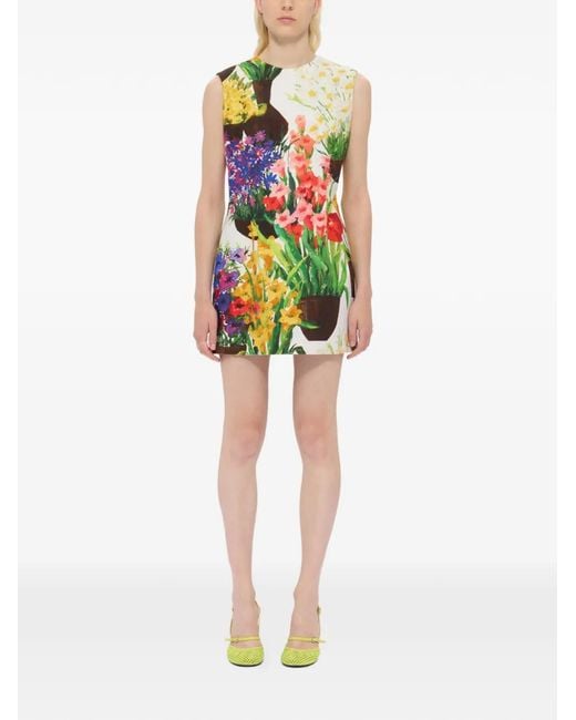 MSGM White Floral-Print Mini Dress