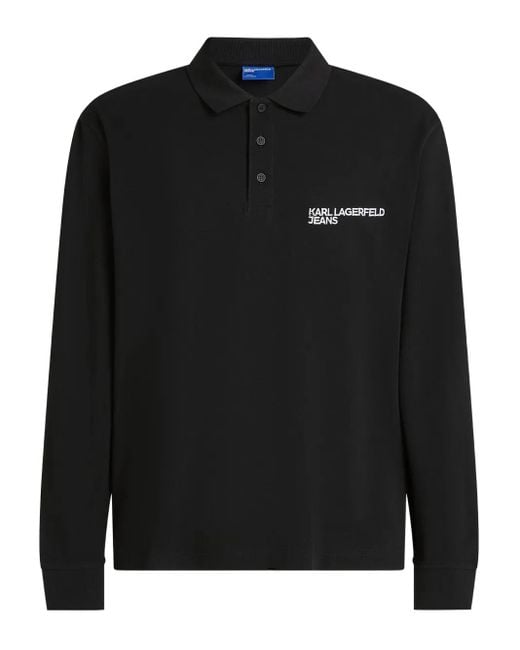 Karl Lagerfeld Black Long-Sleeve Pique Polo Shirt for men