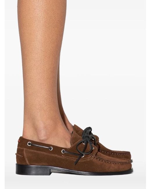 Aeyde Brown Harris Lace-Up Suede Loafers