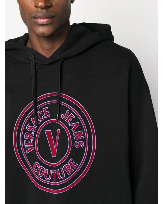 Versace Jeans Couture Black Logo-Print Cotton Hoodie for men