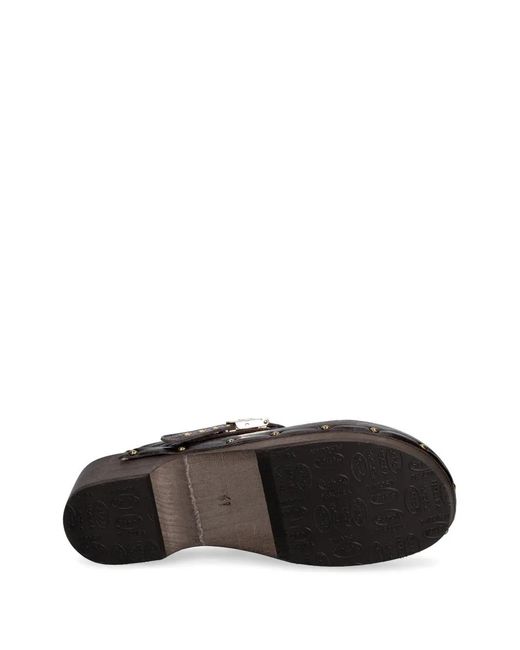 Scholl Brown Studded Buckle Clogs