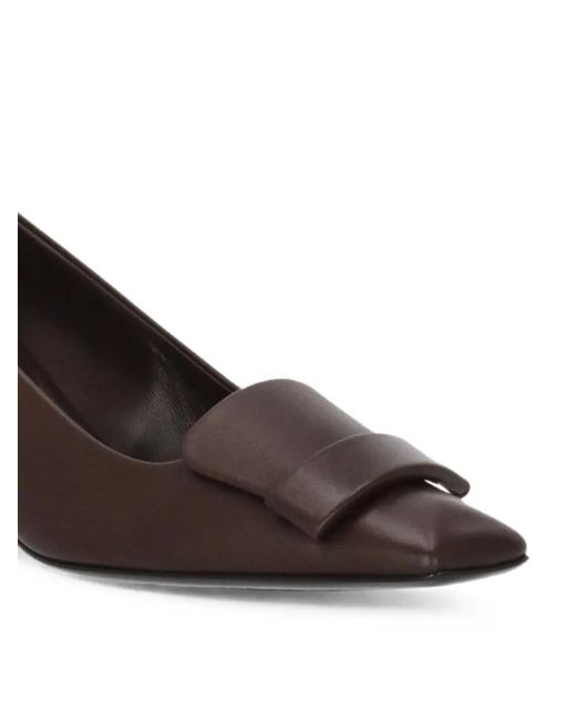 Sergio Rossi Brown Plaque-Detail Squared-Toe Heeled Pumps