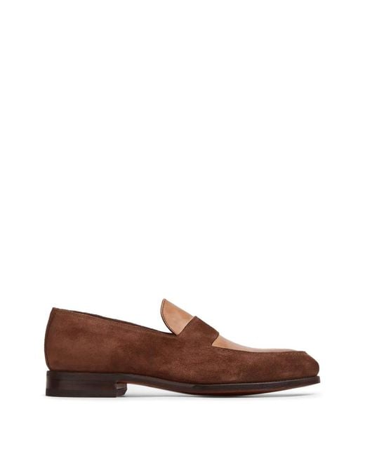 Bontoni Brown Panelled Leather Loafers for men