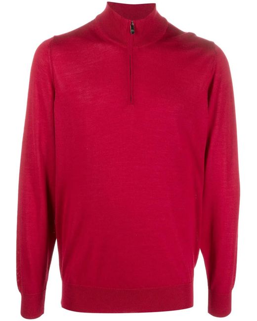 Pal Zileri Red High-Neck Virgin Wool-Silk Sweatshirt for men