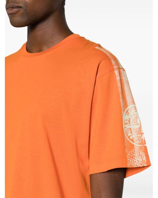 Stone Island Orange Logo-print Cotton T-shirt for men