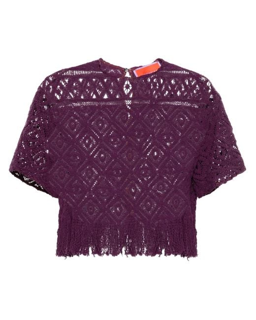 LaDoubleJ Purple Lacey La Scala Fringed Top