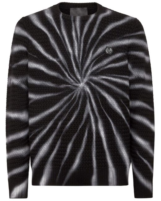 Philipp Plein Black Tie-dye Print Wool Jumper for men