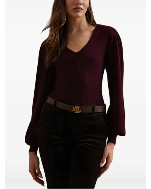 Ralph Lauren Geribbelde Top Met V-Hals in het Black