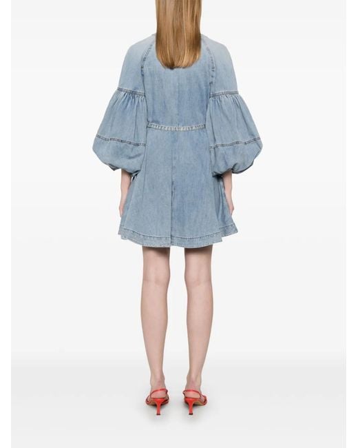 Zimmermann Blue Celeste Mini Dress With Puff Sleeves