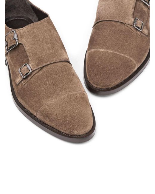 Jimmy Choo Brown Finnion Suede Monk Shoes for men
