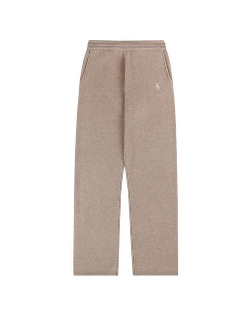 Sporty & Rich Natural Embroidered-Logo Knitted Trousers