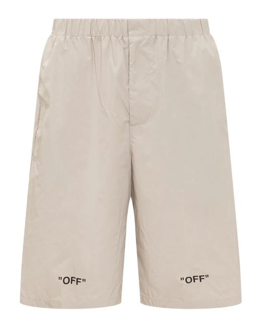 Off-White c/o Virgil Abloh Natural Logo-Print Shorts for men