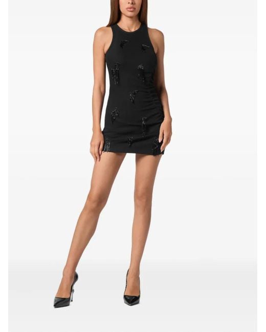 Philipp Plein Geribbelde Mini-Jurk Met Franje in het Black