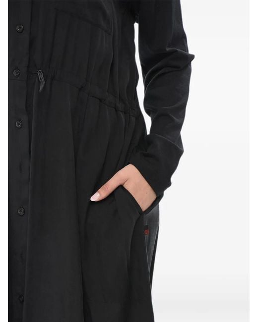 Woolrich Black Drawstring-Waist Long-Sleeve Maxi Dress