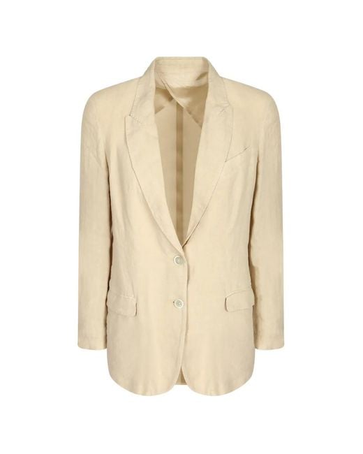 120% Lino Natural Notched-Lapels Single-Breasted Blazer