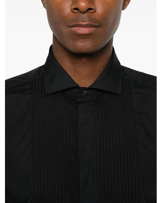 Brian Dales Black Pleated Bib-Front Shirt for men