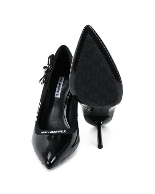 Karl Lagerfeld Black Patent-Finish Logo-Tape Pumps