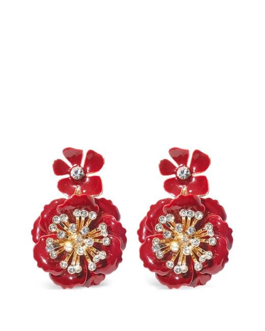 Carolina Herrera Red Flower Dangle Earrings