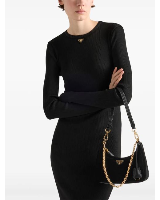Prada Black Ribbed-Knit Midi Dress