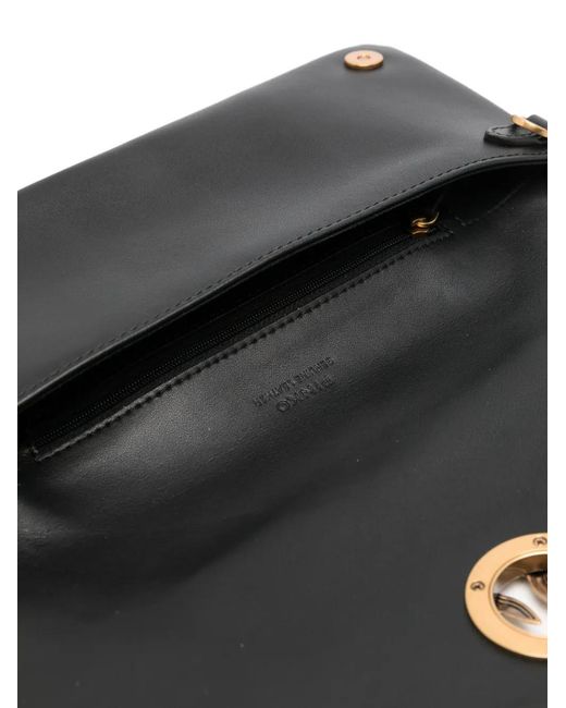 Pinko Black Medium Love Bag Click Soft Horizontal Studded Embellishment Clutch Bag