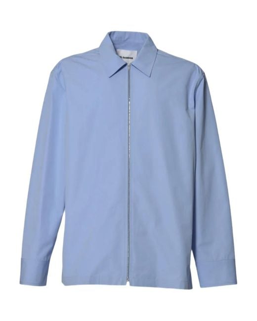 Jil Sander Blue Zip-Up Shirt for men