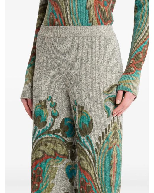 Etro Green Ribbed Paisley-Print Trousers