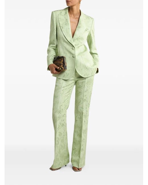 Etro Green Single-Breasted Floral Jacquard Jacket