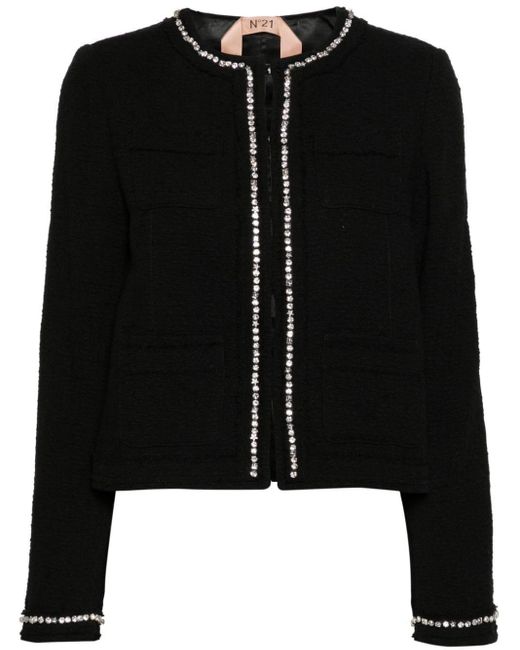 N°21 Black Tweed-Jacke mit Schmucksteinen
