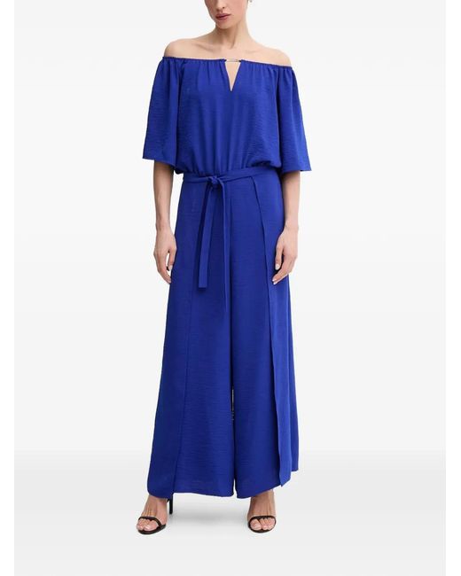 Joseph Ribkoff Blue Off-Shoulder Tie Jumpsuit