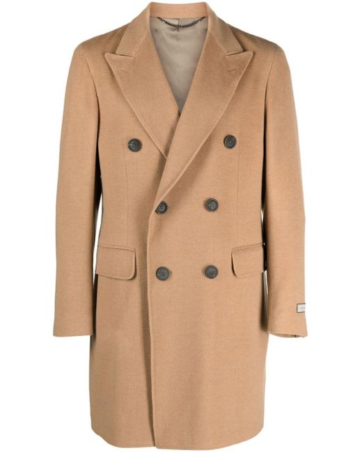 Canali Logo-patch Double-breasted Coat in Natural for Men | Lyst UK