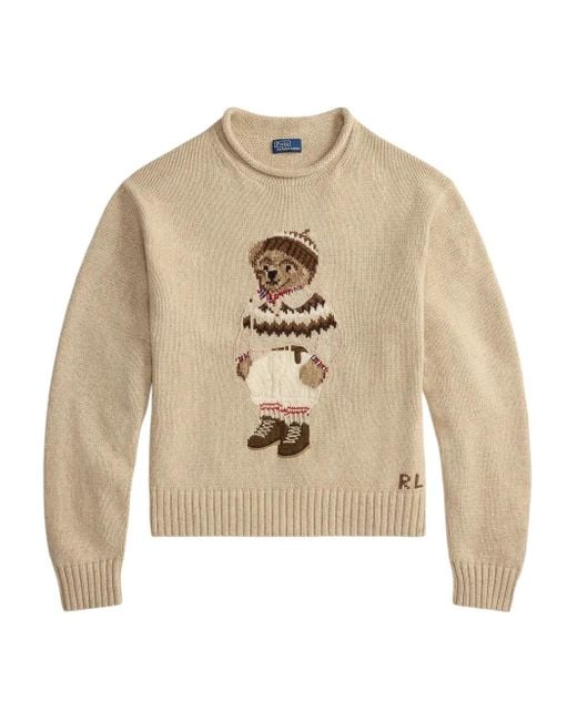 Polo Ralph Lauren Trui Met Ronde Hals En Geborduurde Beer in het Natural