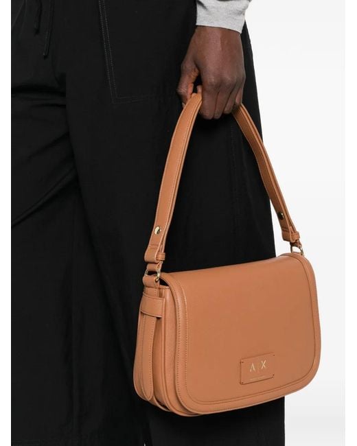 ARMANI EXCHANGE Brown Logo-Patch Shoulder Bag