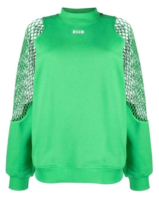 MSGM Green Mesh-Detail Crew Neck Sweatshirt