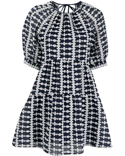Maje Blue Geometric-pattern Cotton Dress