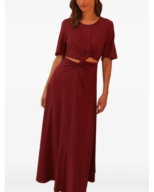 FARM Rio Twist-Detail Cut-Out Midi Dress in Red | Lyst