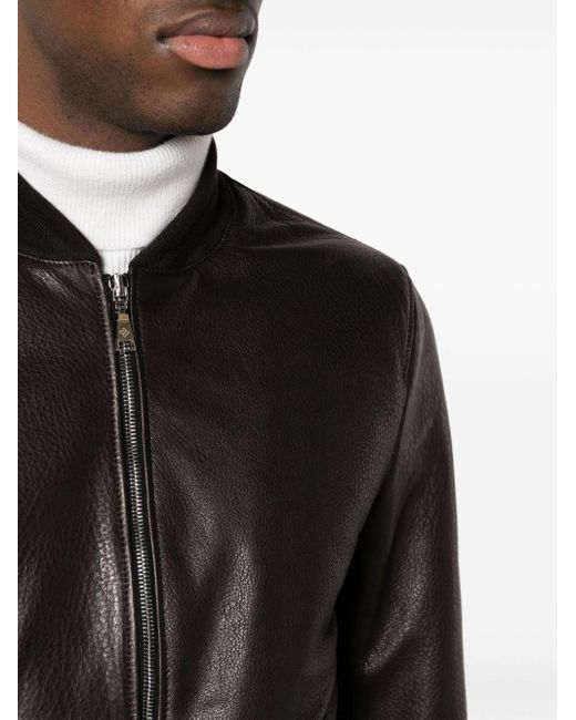 Tagliatore Black Zip-up Leather Bomber Jacket for men