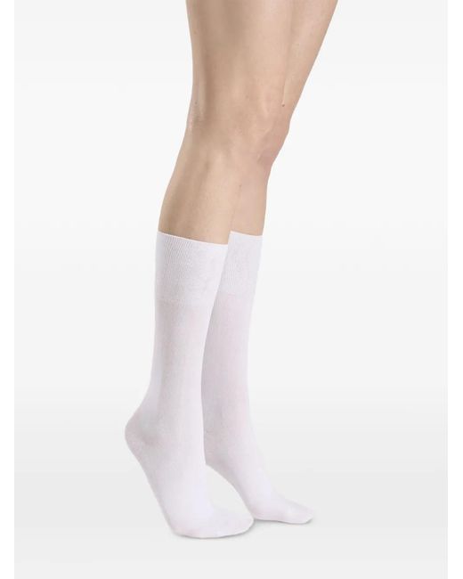 Wolford White Knitted-Cuff Socks