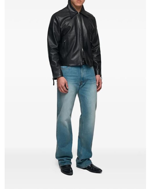 O.FILES Blue Leather Jacket for men