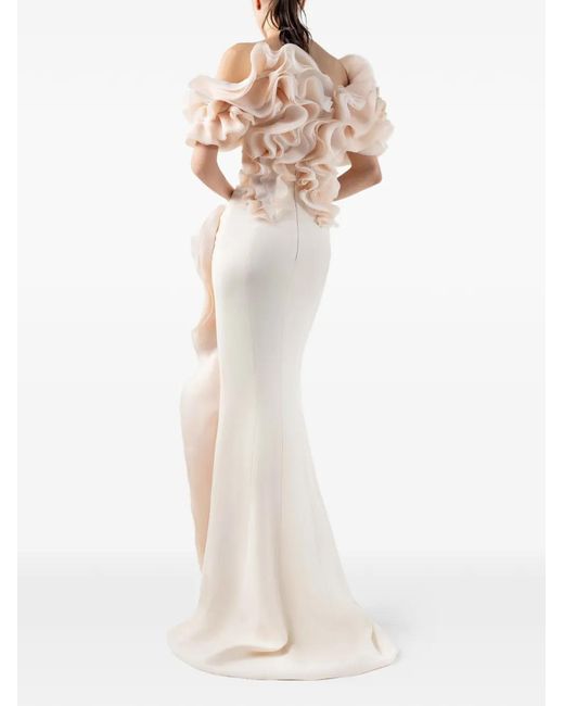 Gaby Charbachy White Ruffled Gown