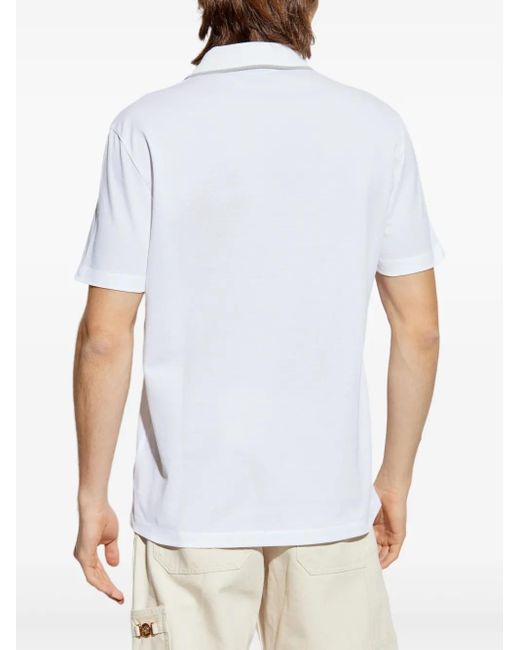 Versace White Classic Cotton Polo Shirt With Embroidered Emblem for men