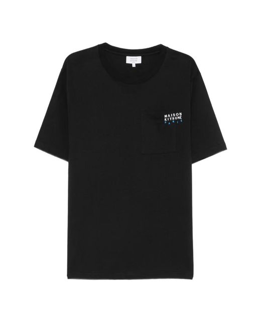 Maison Kitsuné Black Logo-Print Pocket T-Shirt for men